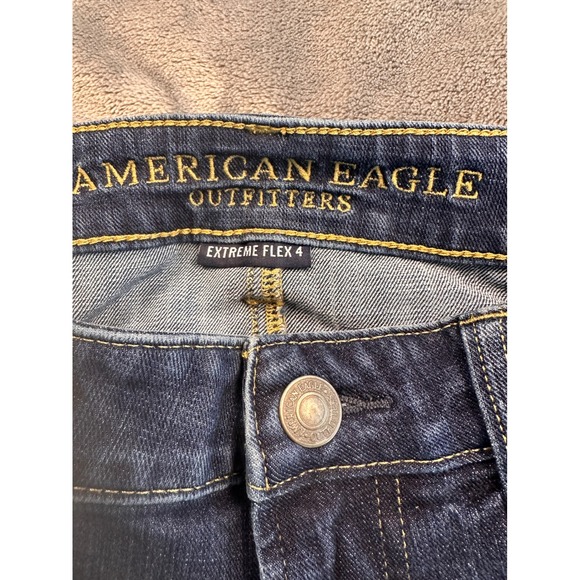 American Eagle Jeans Men 31x32 Blue Slim Strght Extreme Flex 4 Distressed Ripped - Picture 5 of 9